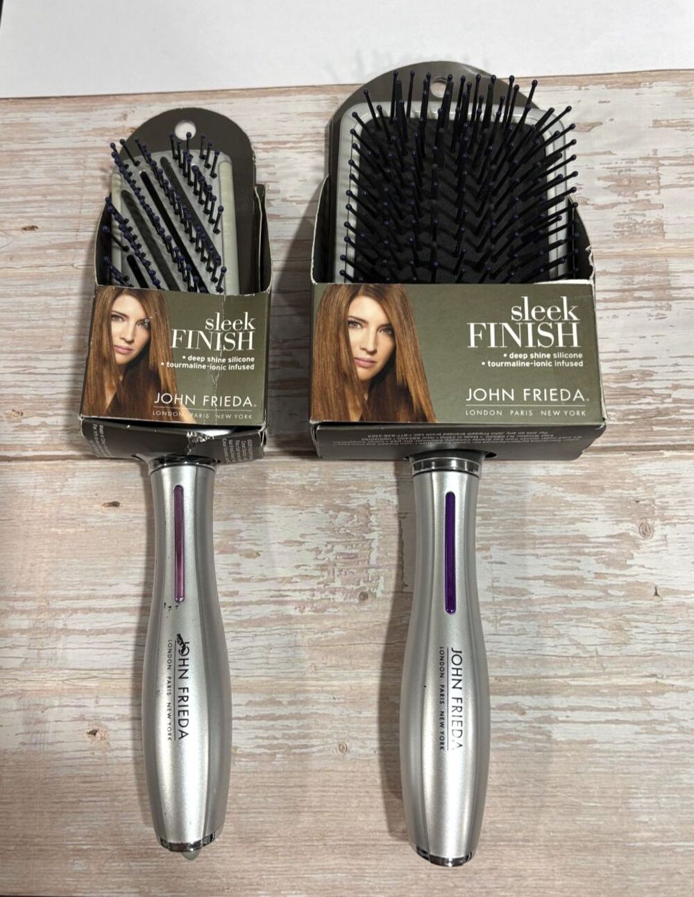 2 Pack John Frieda Sleek Finish Paddle Brush Deep Shine Silicone Discontinued